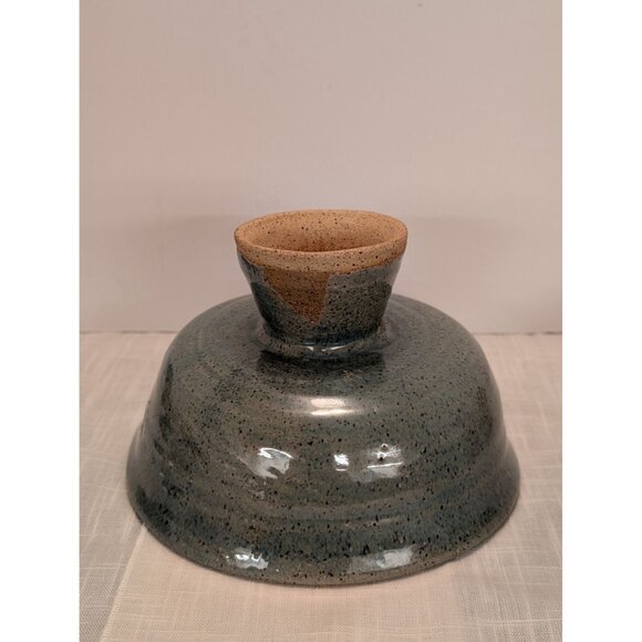 Handcrafted Studio Pottery Blue Gray Glaze Speckled Pedestal Bowl 7" Signed JW - Picture 4 of 11